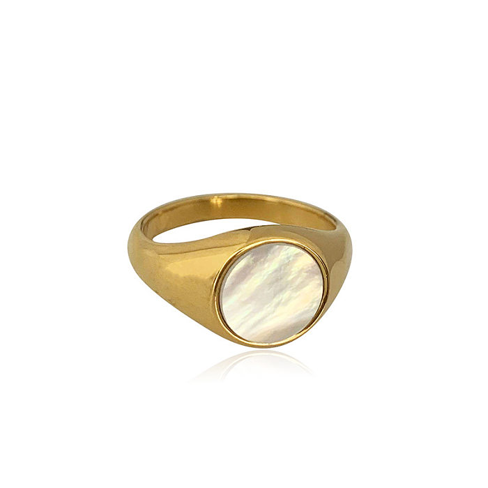Einfache Ringe im klassischen klassischen Stil mit geometrischer Titanstahlbeschichtung und Einlegeschale, 18 Karat vergoldet