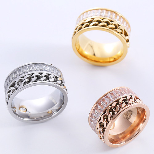 Elegante bloco de cor romântica chapeamento de aço inoxidável zircão 18 K banhado a ouro rosa anéis banhados a ouro