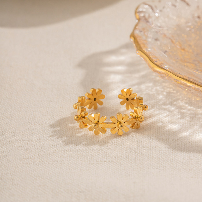 IG Style Sweet Flower Stainless Steel 18K Gold Plated Open Ring In Bulk