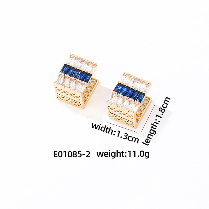 1 par de pendientes de circonita de cobre con incrustaciones cuadradas brillantes y dulces informales