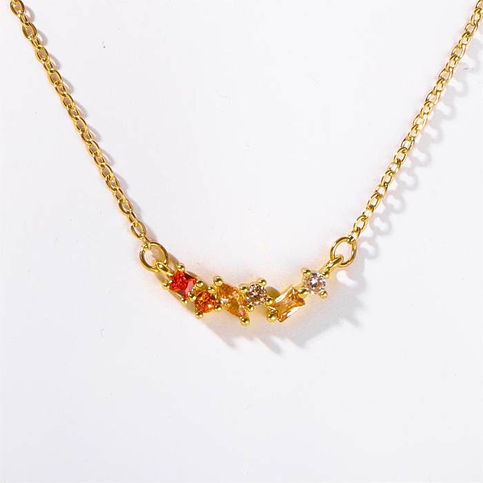 Casual Retro Simple Style Solid Color Copper Plating Inlay Carving Zircon 18K Gold Plated Necklace