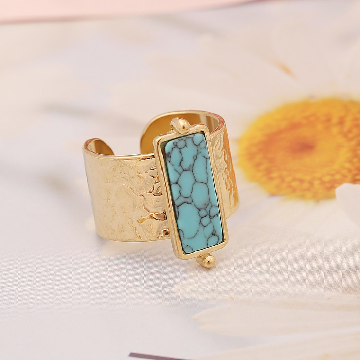 Fashion Asymmetrical Dress Stainless Steel Rings Inlay Turquoise Stainless Steel Rings