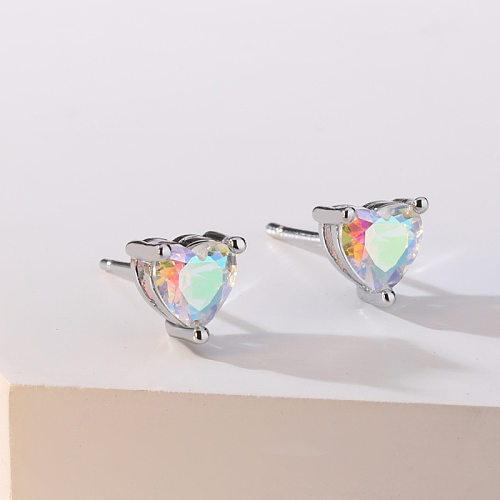 1 par de brincos de orelha com pedras preciosas artificiais em formato de coração fashion