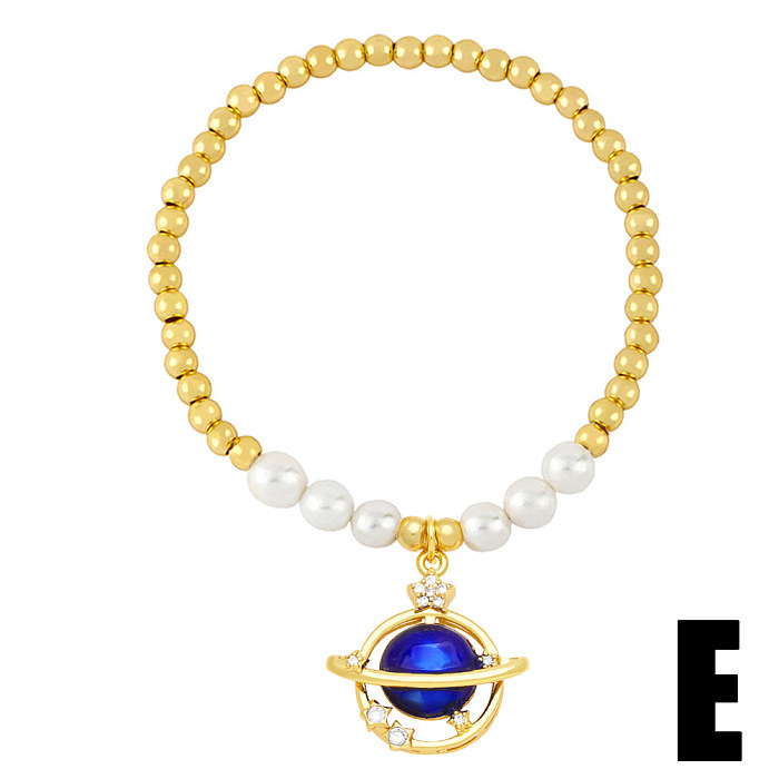 Original Design Starry Sky Moon Imitation Pearl Copper Beaded Charm Inlay Zircon 18K Gold Plated Bracelets