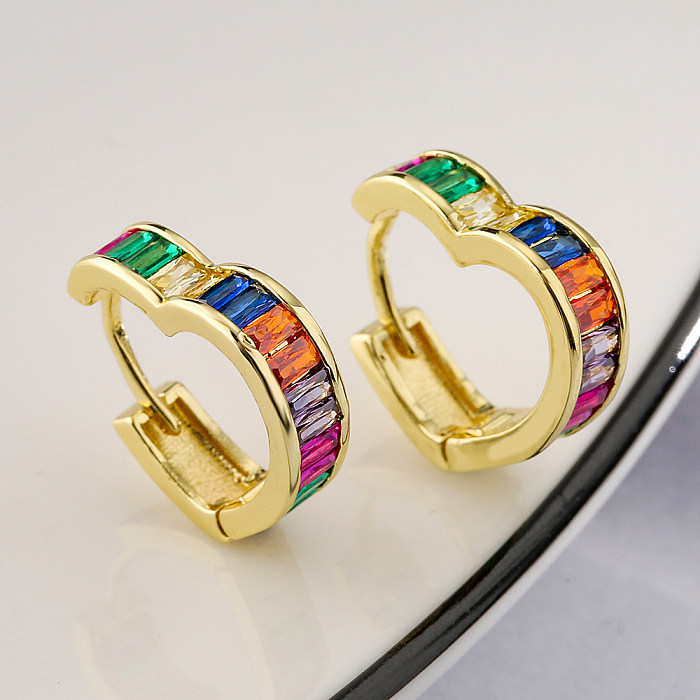 1 Pair Fashion Heart Shape Copper Plating Inlay Zircon Hoop Earrings