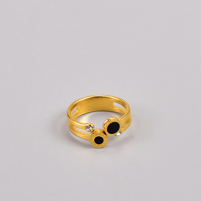 Modischer, runder offener Ring aus Titanstahl mit vergoldeter Muschelschale