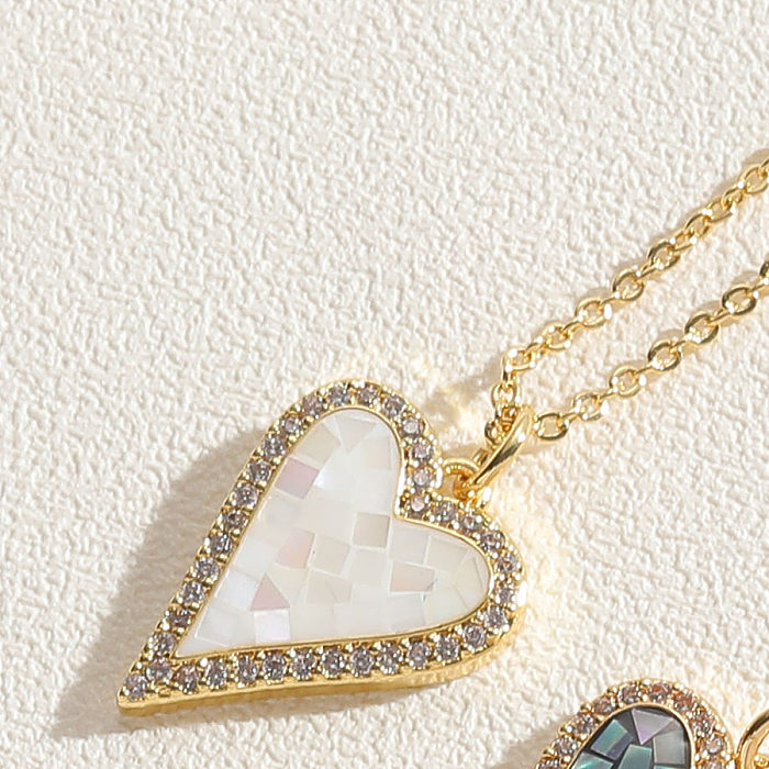 Simple Style Heart Shape Copper Plating Inlay Zircon 14K Gold Plated Pendant Necklace