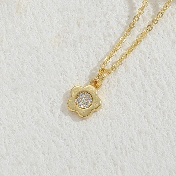 Simple Style Flower Copper Plating Inlay Zircon 14K Gold Plated Necklace