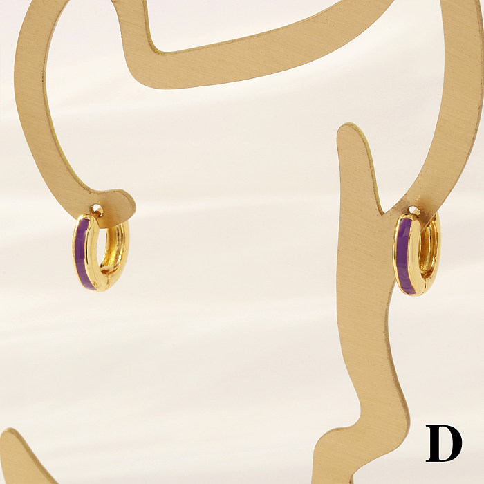 1 Pair Simple Style Circle Enamel Plating Copper 18K Gold Plated Hoop Earrings