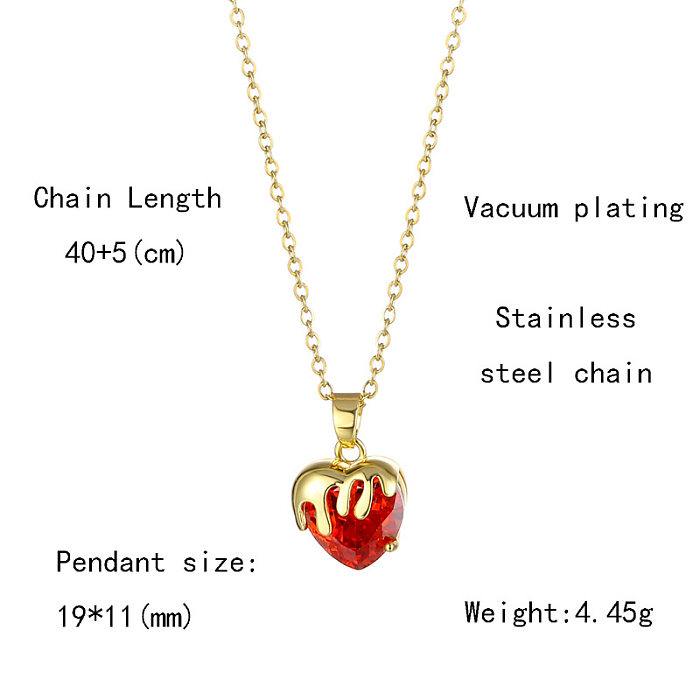 Collier pendentif en forme de cœur, 1 pièce, en acier inoxydable, placage en laiton, incrustation de Zircon