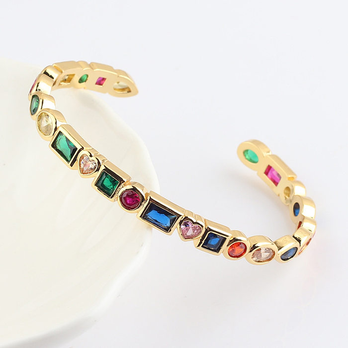 Mode géométrique coeur forme cuivre bracelet incrustation Zircon cuivre Bracelets