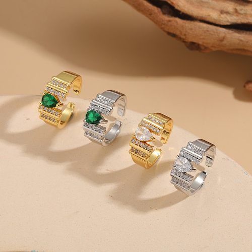 Retro Commute Water Droplets Copper Plating Inlay Zircon 14K Gold Plated White Gold Plated Open Rings