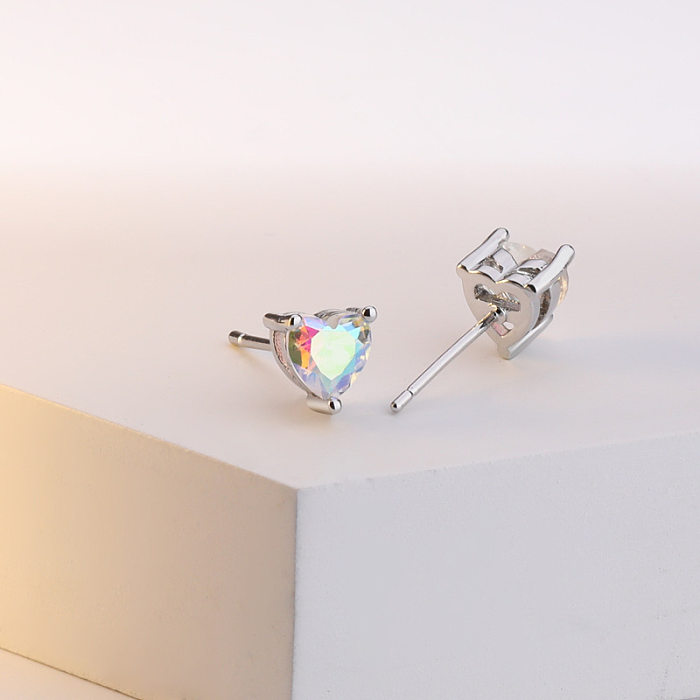 1 Pair Fashion Heart Shape Copper Inlay Artificial Gemstones Ear Studs