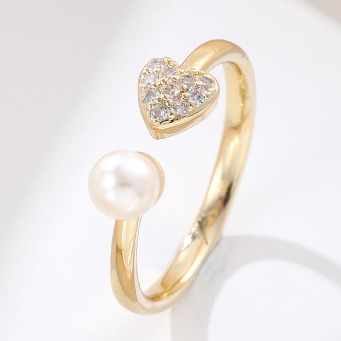 Anéis abertos de zircão com embutimento de cobre em forma de coração clássico elegante
