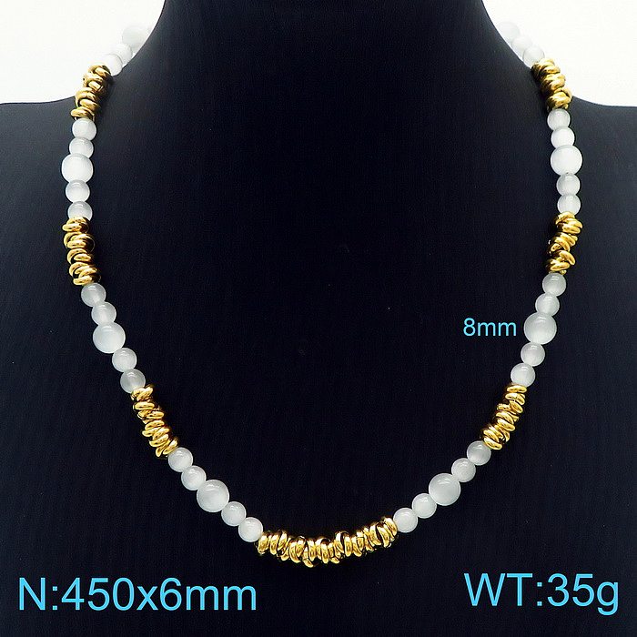 Fashion Geometric Stainless Steel Beaded Opal Bracelets Necklace 1 Piece