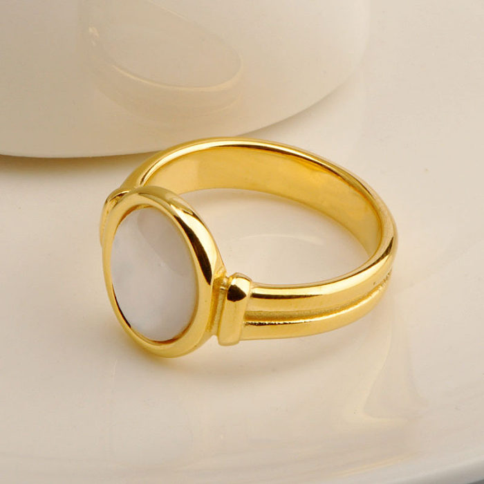 Wholesale Elegant Round Titanium Steel 18K Gold Plated Shell Rings