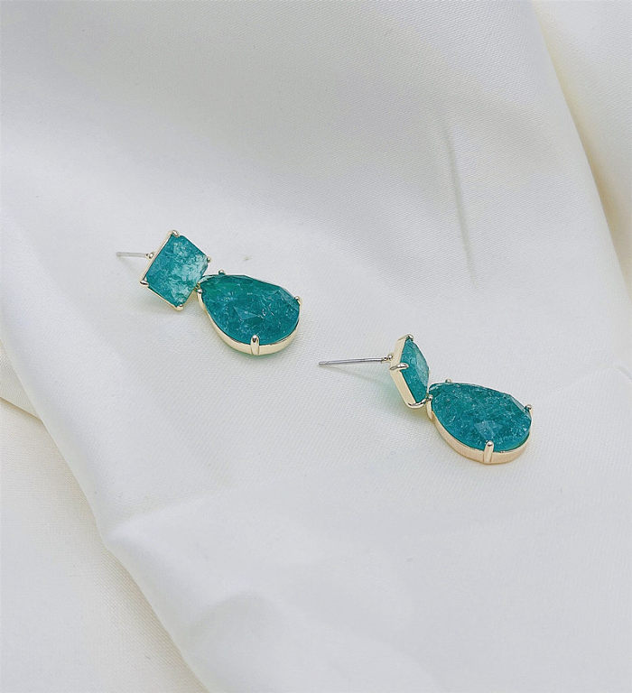 1 Pair IG Style Simple Style Water Droplets Rectangle Plating Inlay Copper Crystal Drop Earrings