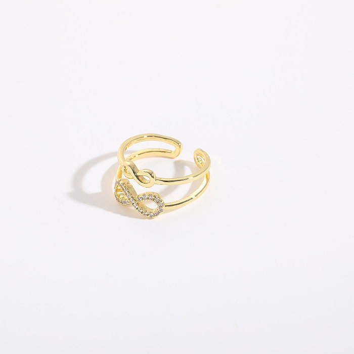 1 pièce de style coréen infini en forme de cœur plaqué cuivre incrusté de zircon anneaux plaqués or 14 carats