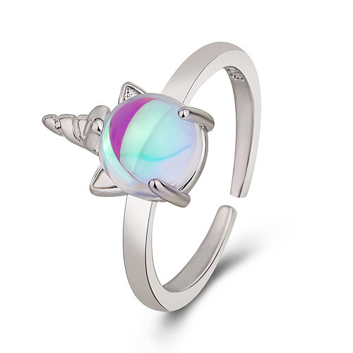 Cute Unicorn Copper Plating Moonstone Open Ring