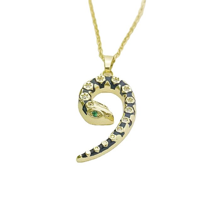 Collier élégant avec pendentif en forme de serpent et numéro de dame, plaqué cuivre, incrustation de strass