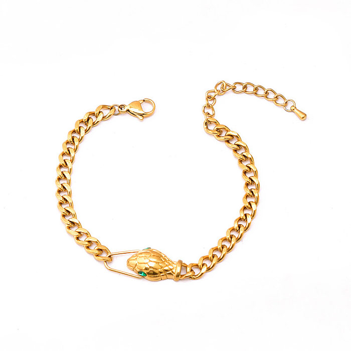 Hip-Hop Snake Titanium Steel Plating Inlay Artificial Gemstones Bracelets Earrings Necklace
