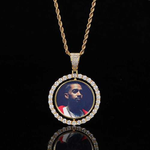 1 Piece Hip-Hop Round Copper Inlaid Zircon Pendant Necklace