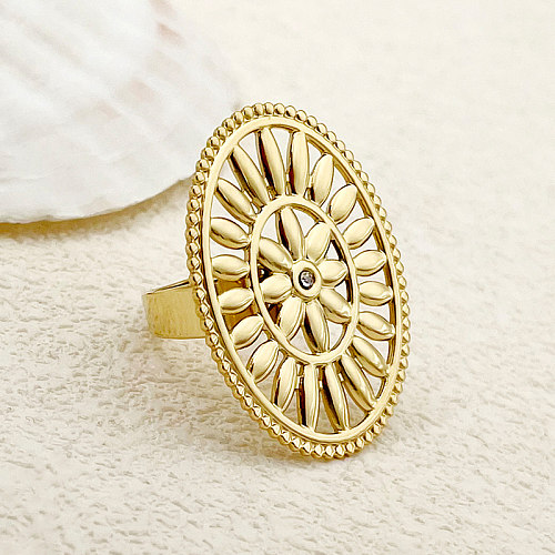 Atacado estilo simples comutar flor chapeamento de aço inoxidável anéis abertos banhados a ouro