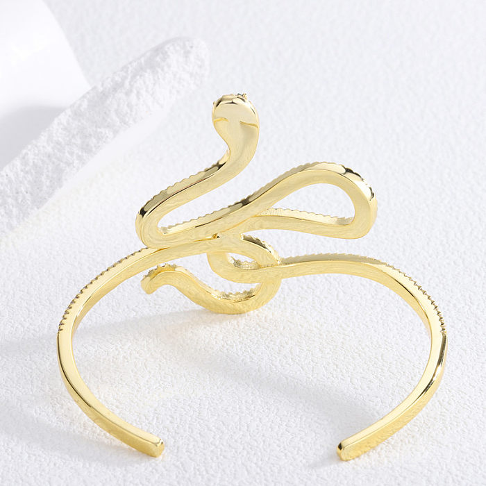 Simple Style Snake Copper Plating Inlay Zircon 18K Gold Plated Wristband