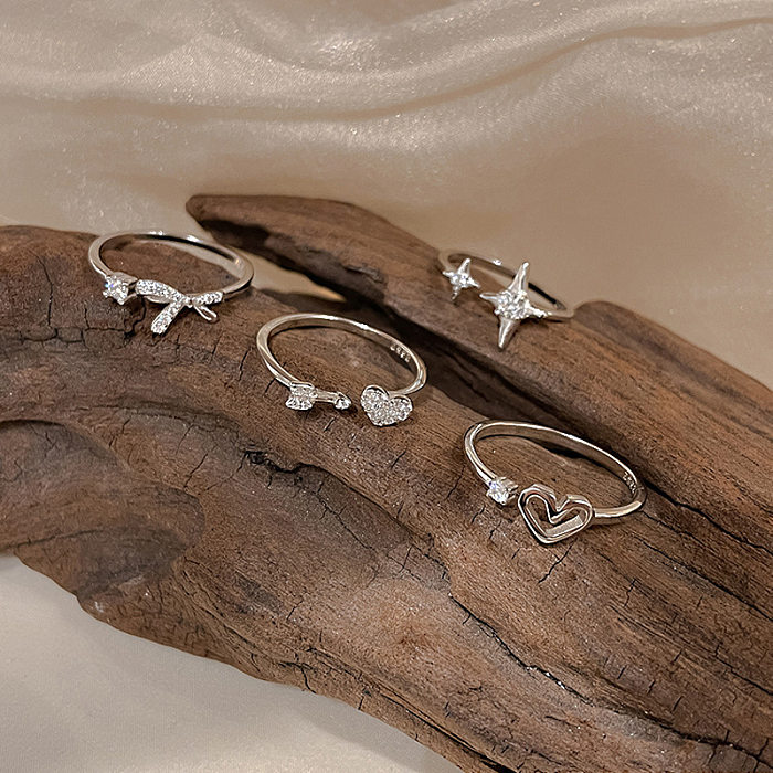 Simple Style Bow Knot Copper Inlay Zircon Rings