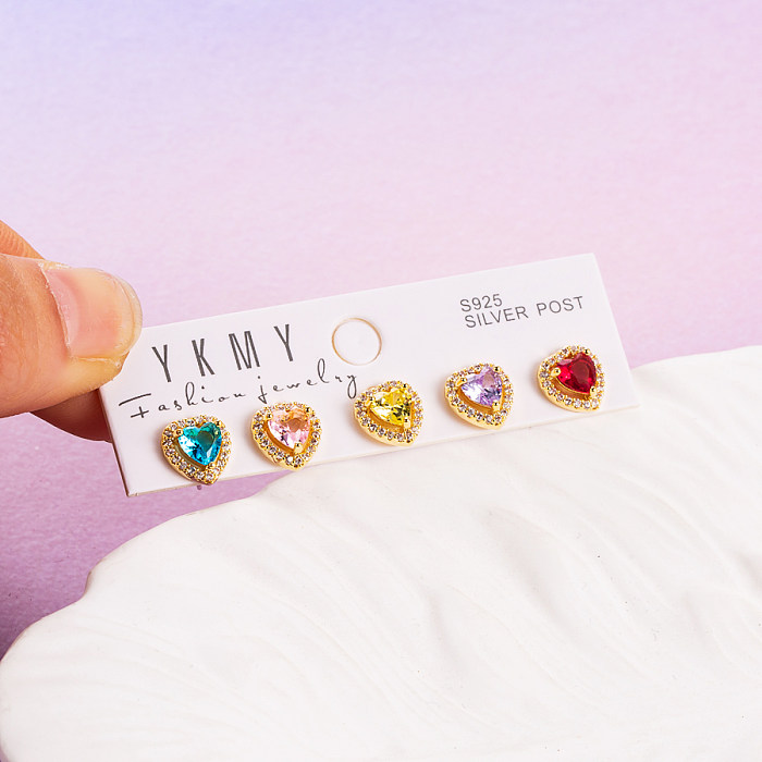Modern Style Water Droplets Heart Shape Copper 14K Gold Plated Zircon Earrings In Bulk