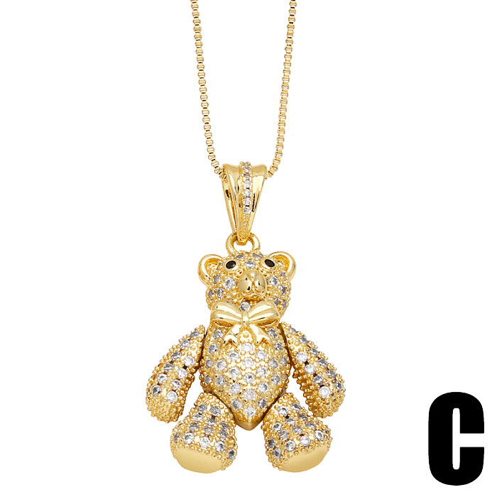 Collier avec pendentif en cuivre plaqué or 18 carats, Style Simple et mignon, petit ours en Zircon, en vrac