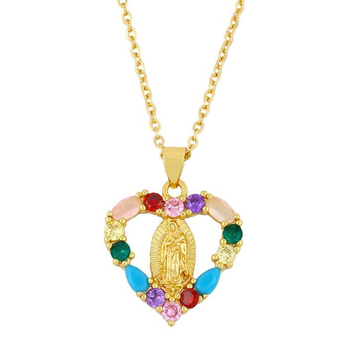 Neue Mode Jungfrau Maria Halskette Herzförmigen Geometrischen Anhänger Diamant Farbe Zirkon Liebe Halskette