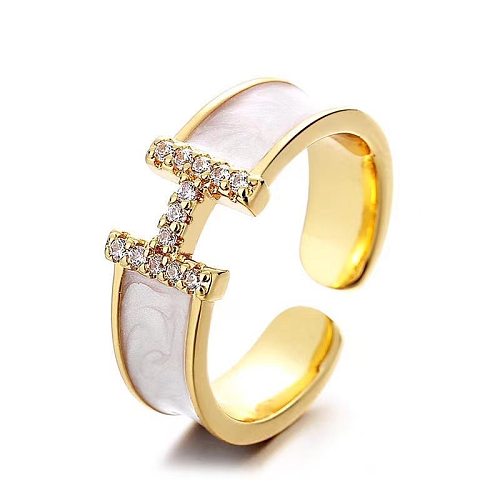 INS Style Simple Style Letter Copper Zircon Open Ring In Bulk