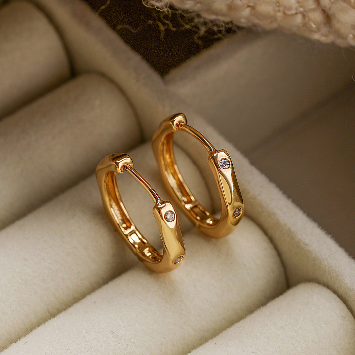 1 Pair Elegant Simple Style Geometric Plating Inlay Copper Zircon 18K Gold Plated Earrings
