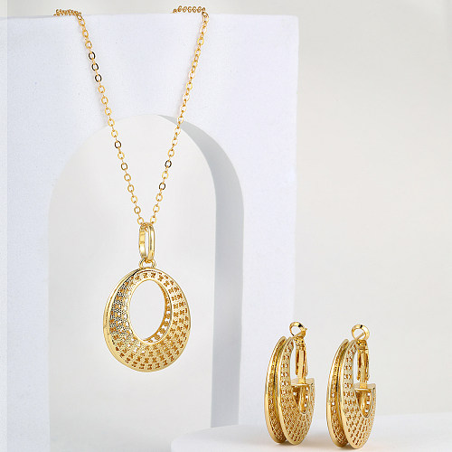 Retro Geometric Copper Plating Hollow Out Earrings Necklace 1 Set