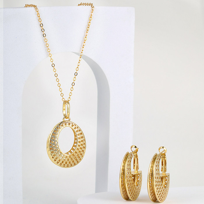Retro Geometric Copper Plating Hollow Out Earrings Necklace 1 Set