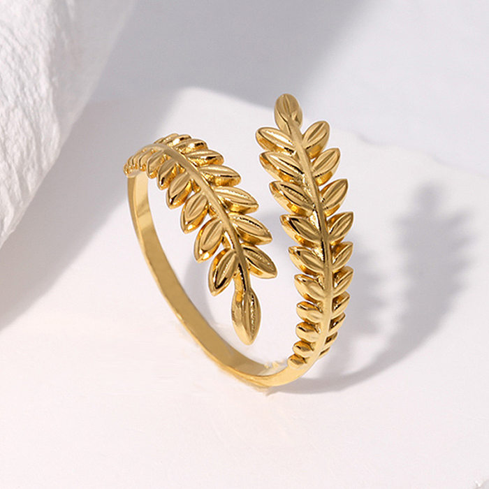 El estilo simple del estilo del vintage deja el anillo abierto plateado plata chapado en oro del acero inoxidable a granel