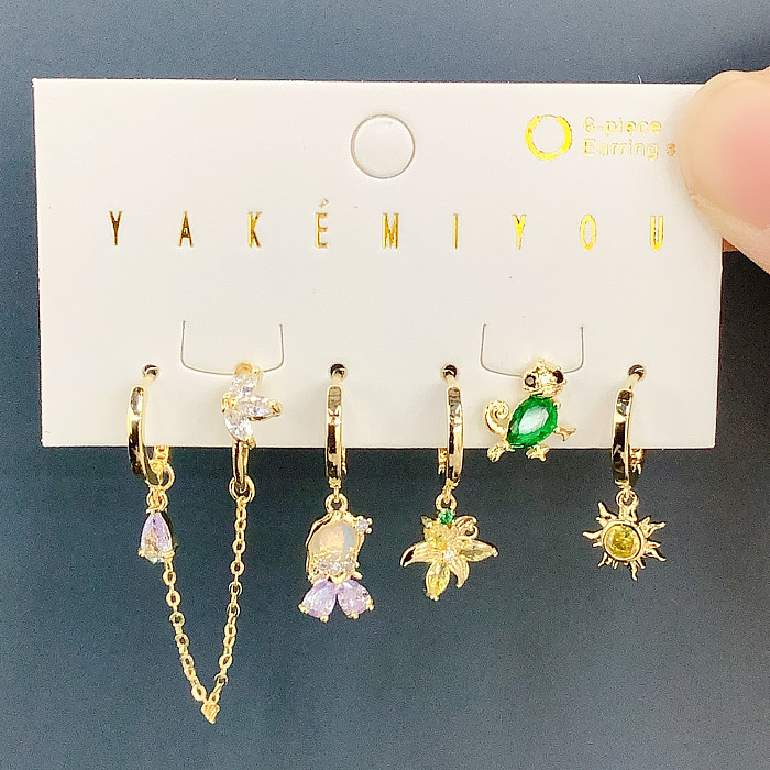 Pendientes colgantes de circonio chapados en oro lindo de cobre 14K de sirena de dibujos animados a granel