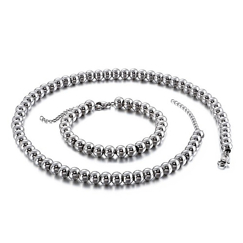Korean Style Titanium Steel Small Round Beads Bracelet Necklace Set Wholesale jewelry