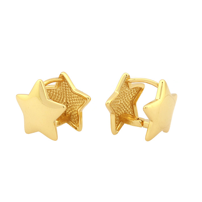 1 Pair Simple Style Pentagram Heart Shape Flower Enamel Plating Inlay Copper Zircon 18K Gold Plated Earrings