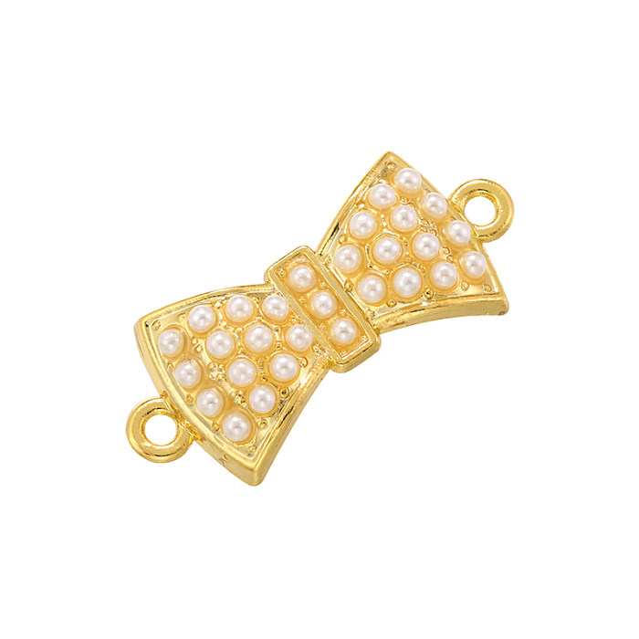 Noeud papillon de Style classique et décontracté, breloques en cuivre plaqué or 18 carats, perles artificielles, en vrac