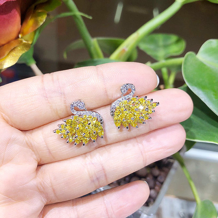 1 Pair Elegant Animal Swan Plating Inlay Copper Zircon Ear Studs