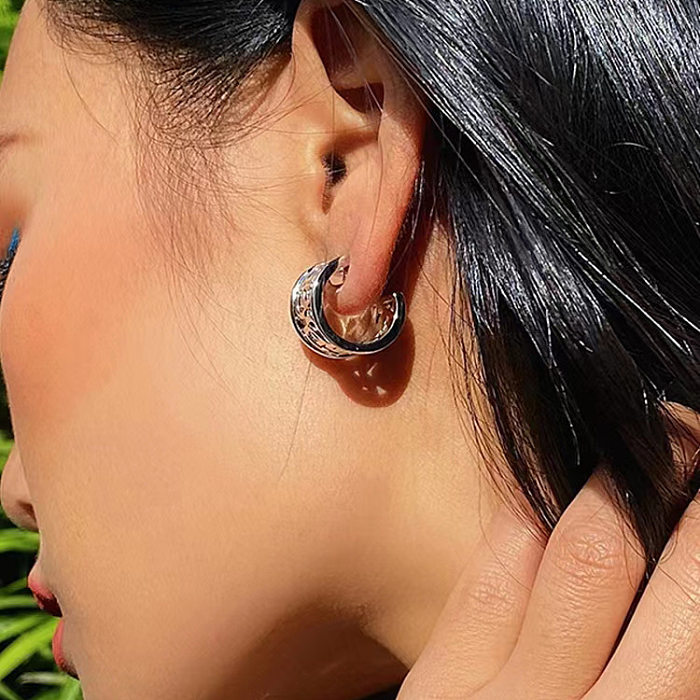 Retro C Shape Copper Ear Studs Plating Copper Earrings