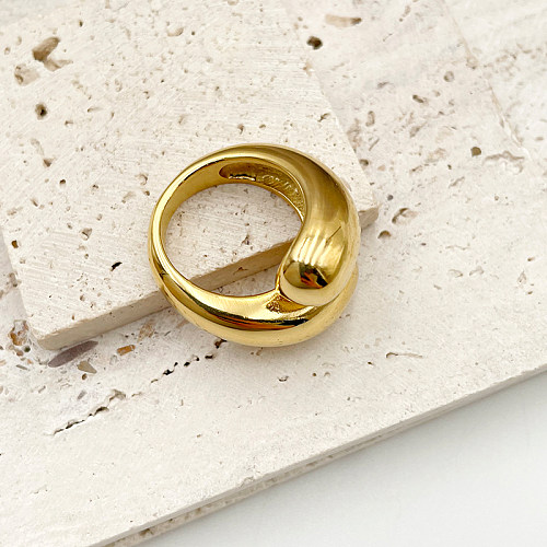 Casual elegante luxuoso gotas de água aço inoxidável metal polimento chapeamento anel aberto banhado a ouro