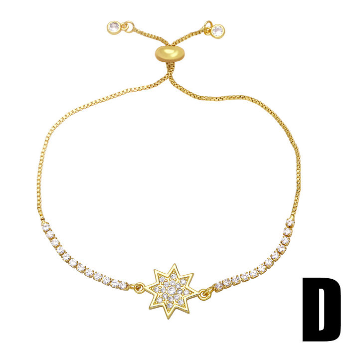 Mode cuivre Micro-incrusté Zircon chaîne coeur étoile à huit branches tirer Bracelet femme
