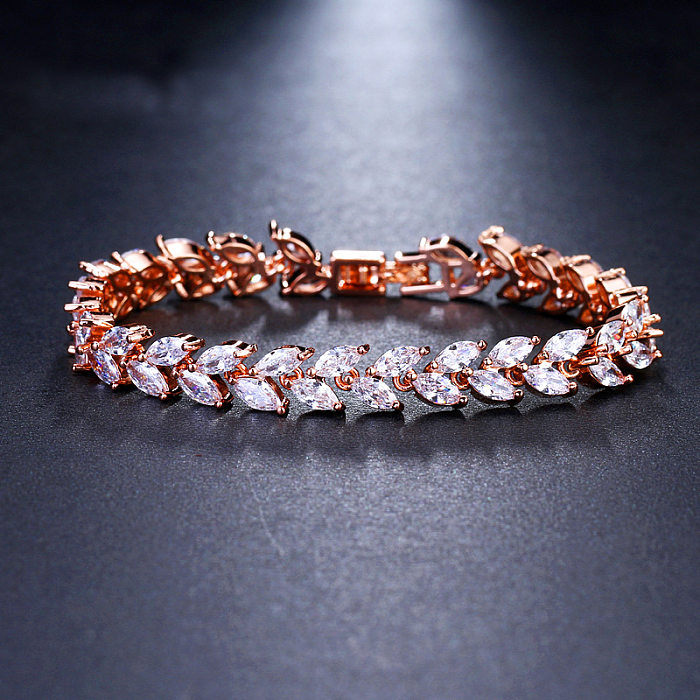 Pulseiras elegantes e luxuosas de zircão com incrustações de cobre geométrico para senhora