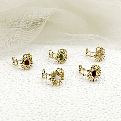 Offene Ringe im klassischen römischen Stil mit Sonne, Edelstahl-Beschichtung, Naturstein-Intarsien und vergoldeten offenen Ringen