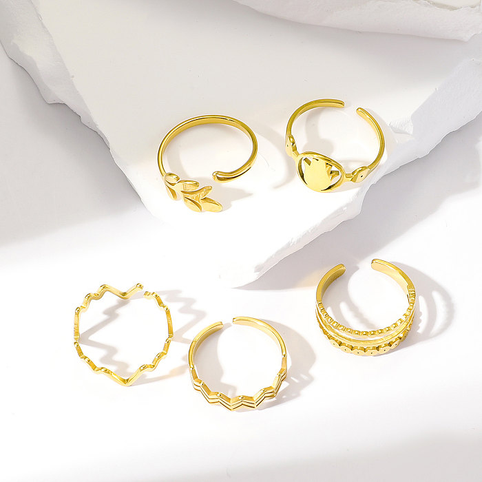 Wholesale Vintage Style Simple Style Palm Leaves Waves Stainless Steel Plating 18K Gold Plated Open Rings