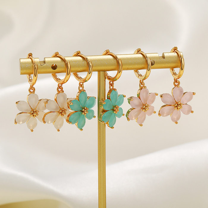 Boucles d'oreilles en Zircon couleur fleur à Six feuilles, vente en gros de bijoux