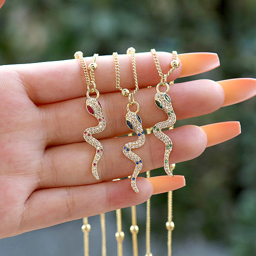 Fashion Snake Copper Inlay Zircon Pendant Necklace